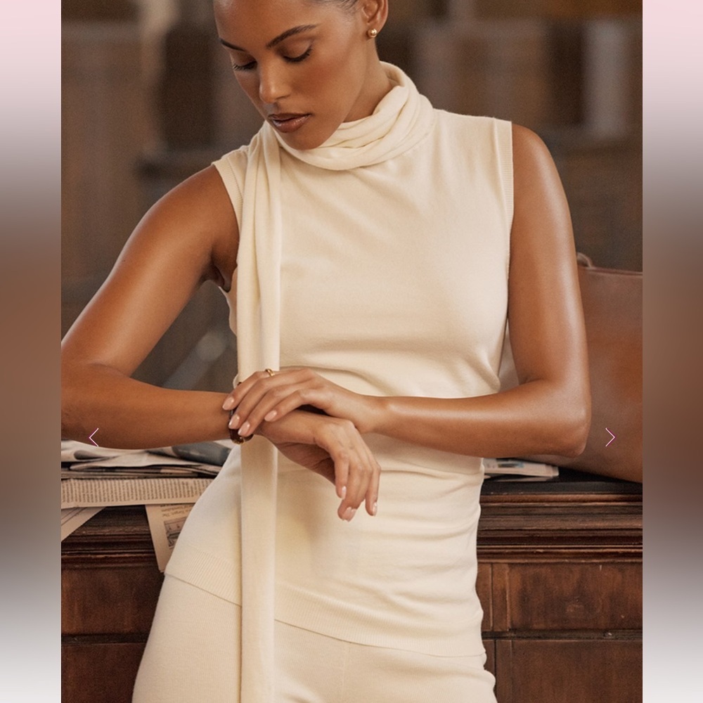 House of CB CLEMENTINE Ivory Cashmere Draped Tank And Scarf Size M